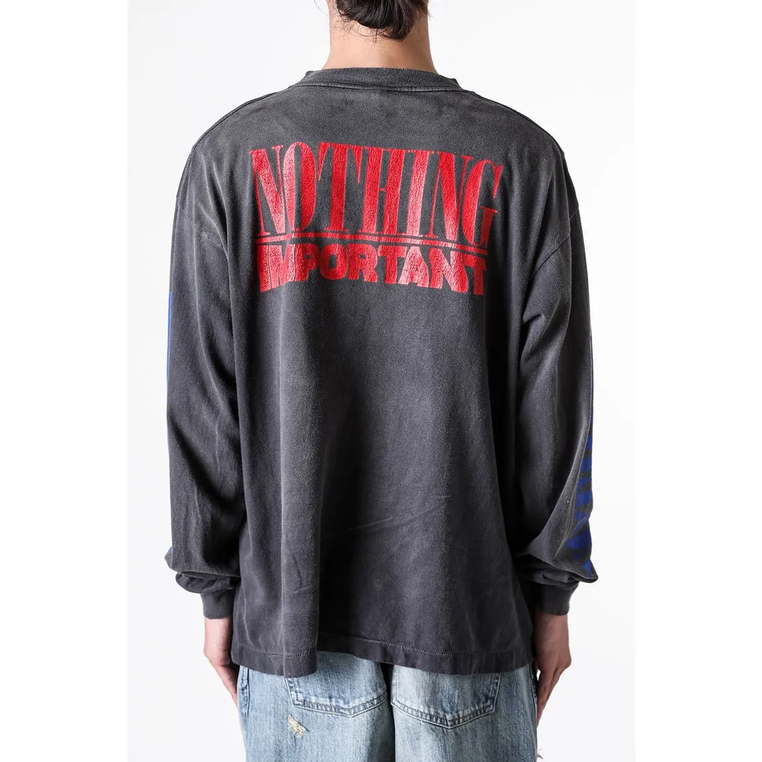 SAINT Mxxxxxx × Kosuke Kawamura's latest joint model KK_LS TEE/NOTHING IMP/BLK Holy Infant tadpole distressed long sleeves, wash black S-XL, original consistent wash mark/angel mark, original factory grade crack print, distressed mottled effect, heavy wash water, water spray fading, fade repositioning, pure handmade complex grinding and hanging